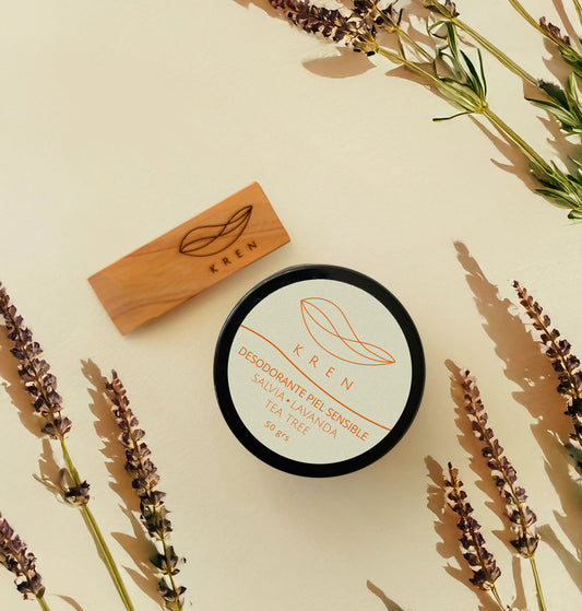 Desodorante sólido piel sensible salvia · lavanda · árbol de té 50 grs